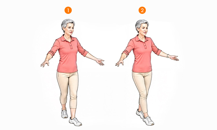 Woman performing a heel-to-toe balance exercise
