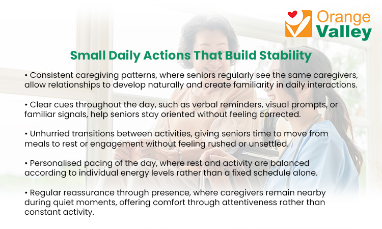 Infographic showing small daily actions that build senior stability.